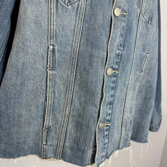 Lovers and Friends James Sarratoga Denim Jacket Relax Raw Hem Boho Blue L - Picture 4 of 16